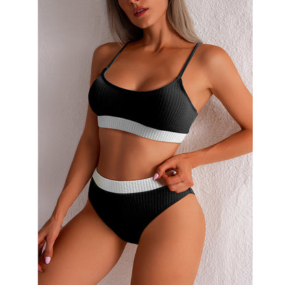 High Waisted Tummy Control Bikini Set — Women's Ribbed Push Up Swimwear