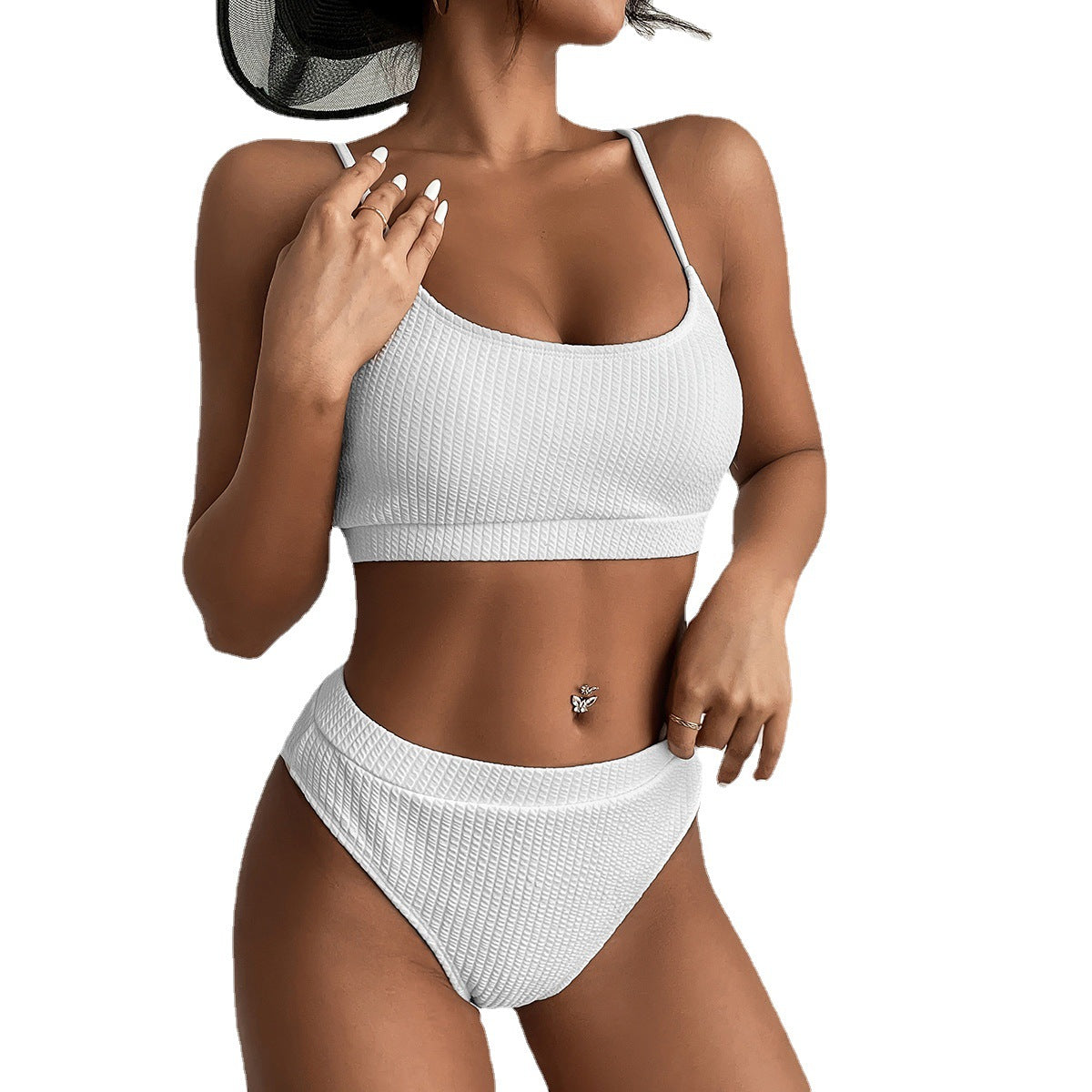High Waisted Tummy Control Bikini Set — Women's Ribbed Push Up Swimwear