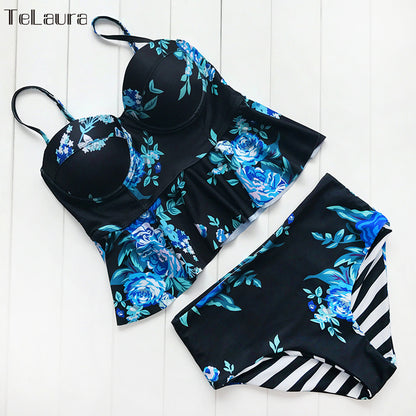 High Waisted Push Up Bikini Set — Women's Printed Two Piece Swimwear