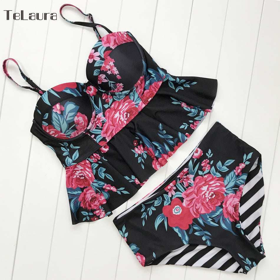 High Waisted Push Up Bikini Set — Women's Printed Two Piece Swimwear