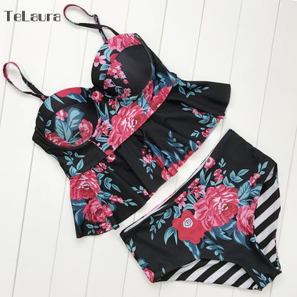 High Waisted Push Up Bikini Set — Women's Printed Two Piece Swimwear