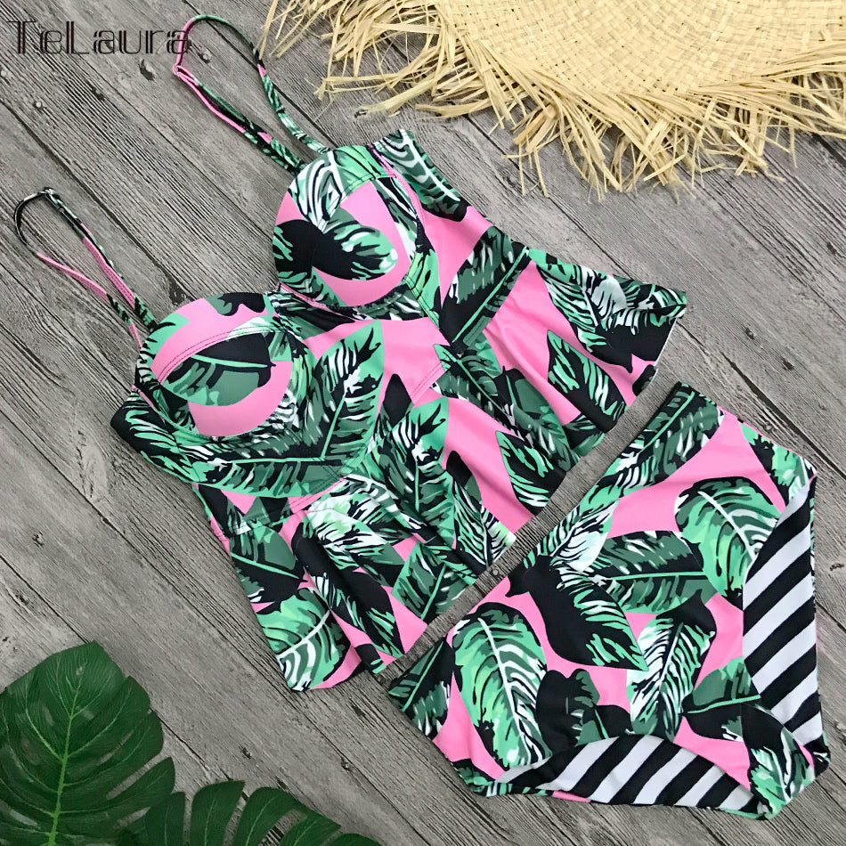 High Waisted Push Up Bikini Set — Women's Printed Two Piece Swimwear