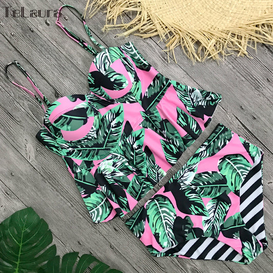 High Waisted Push Up Bikini Set — Women's Printed Two Piece Swimwear