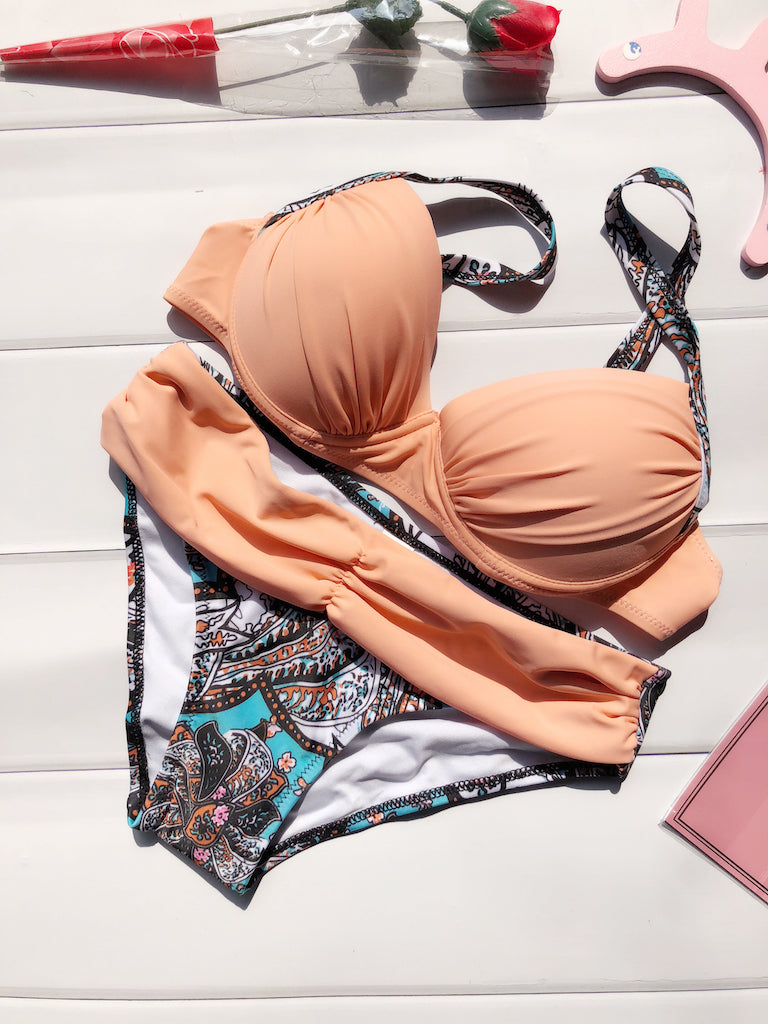 Women push up tankini two piece bathing suit