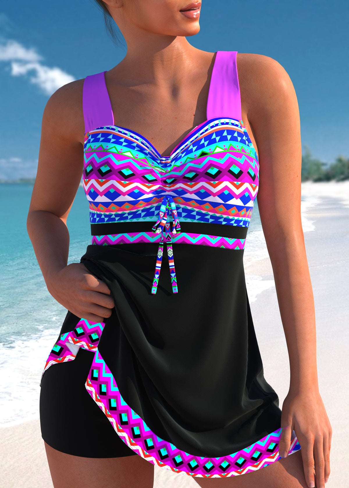 Plus Size Tankini Set — Women's Flowy Conservative Two Piece